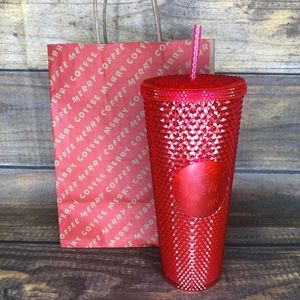 NEW STARBUCKS Neon Pink Studded Cold Cup Tumbler